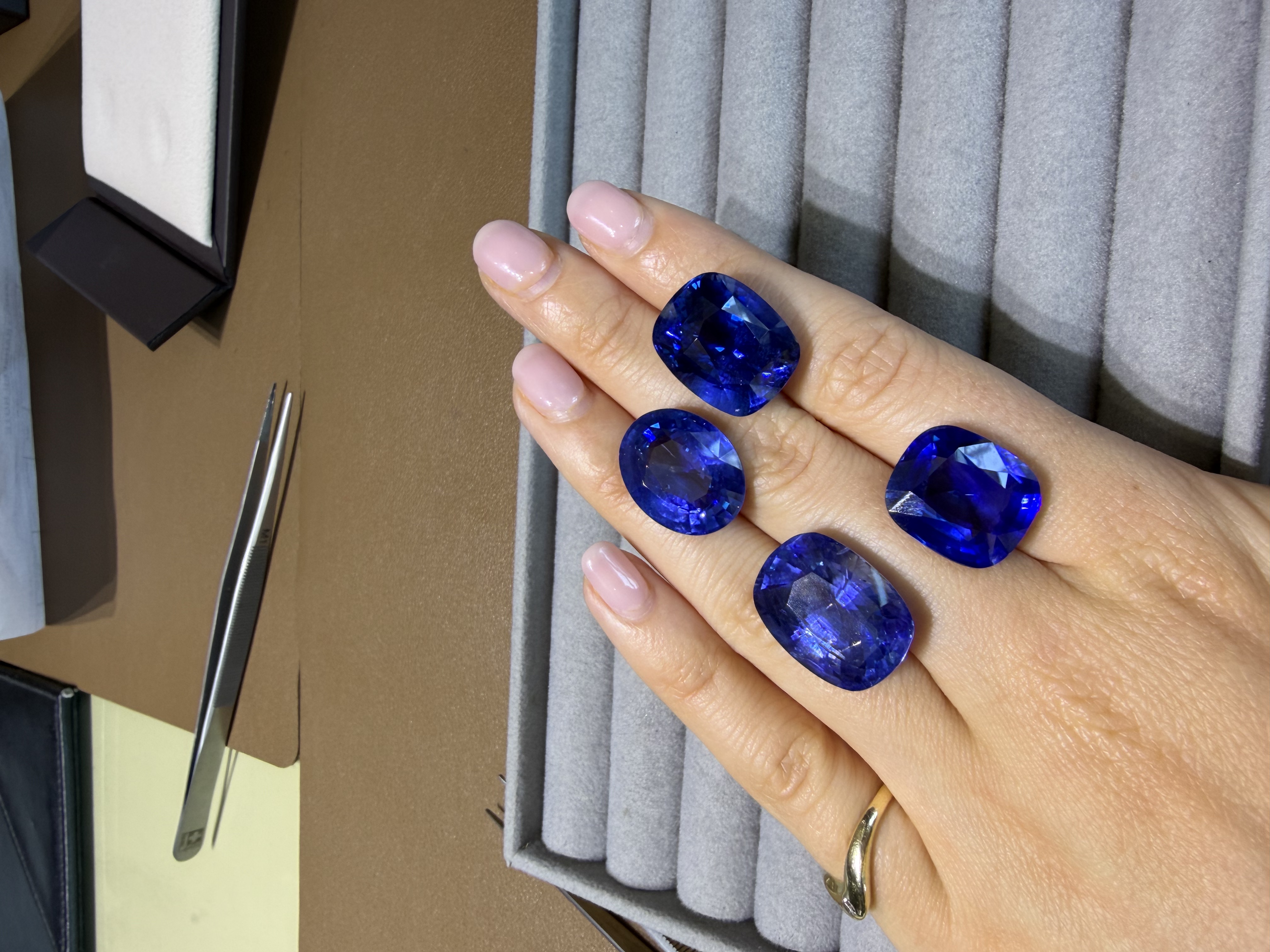 Four blue sapphires